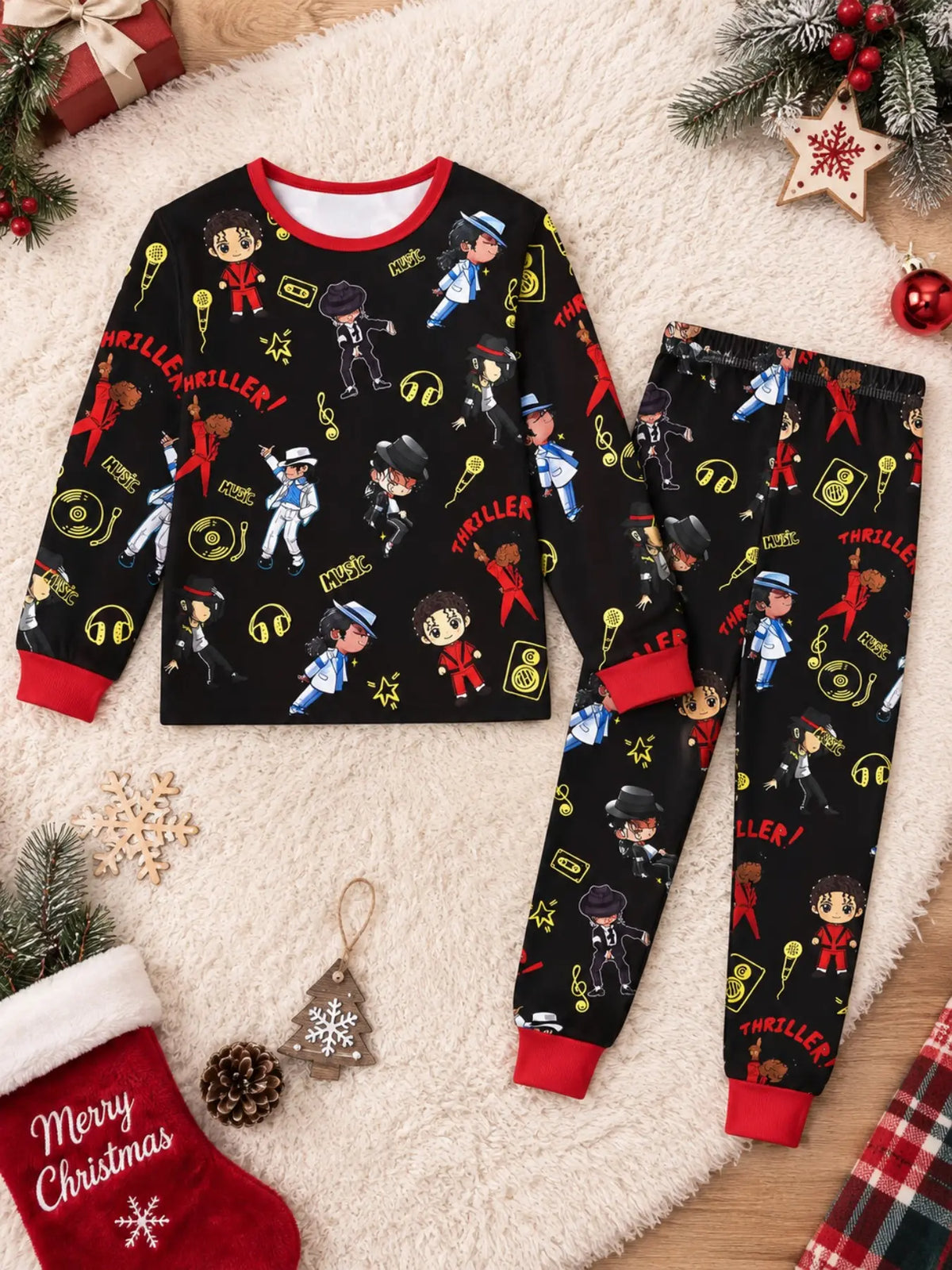 Kids' Ghost Print Long Sleeve Pajama Set Soft Sleepwear