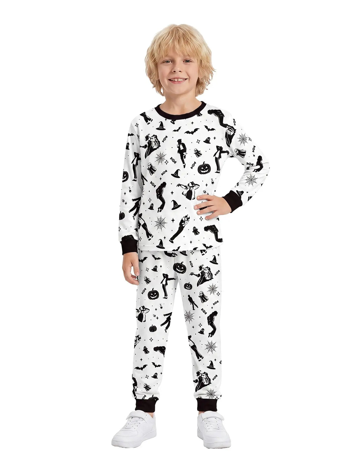 Kids' Ghost Print Long Sleeve Pajama Set Soft Sleepwear
