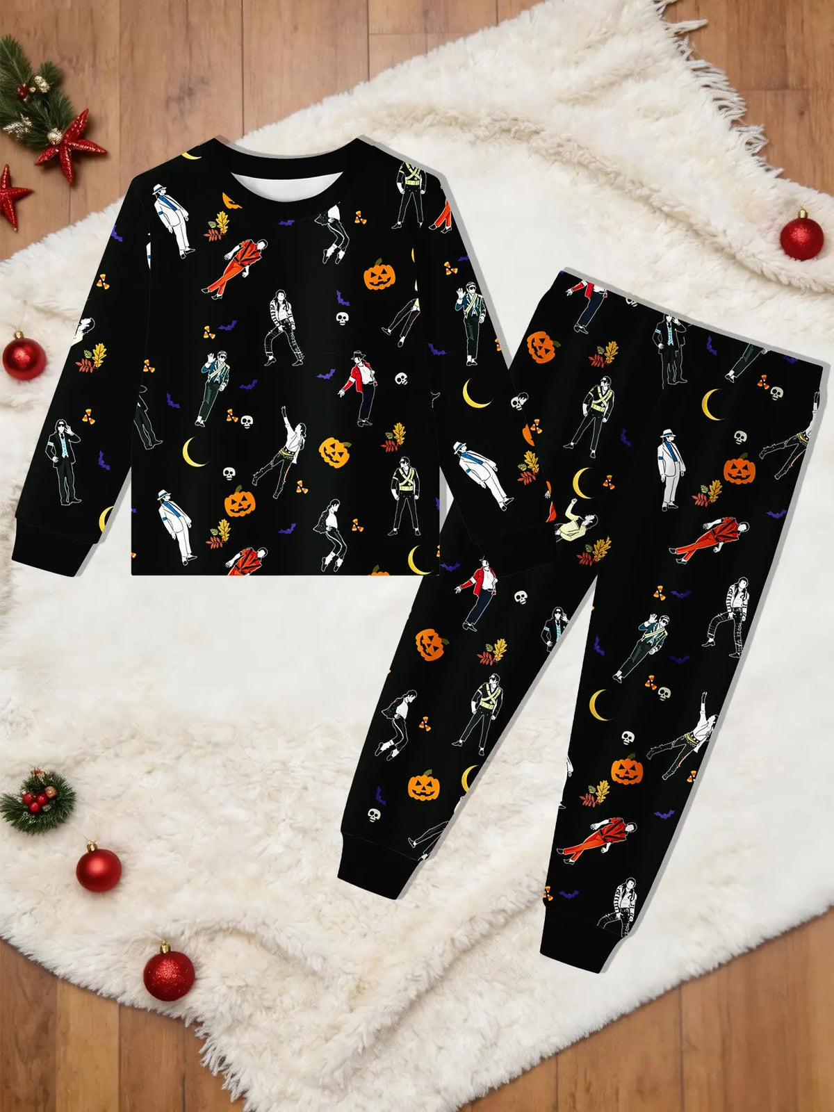 Kids' Ghost Print Long Sleeve Pajama Set Soft Sleepwear