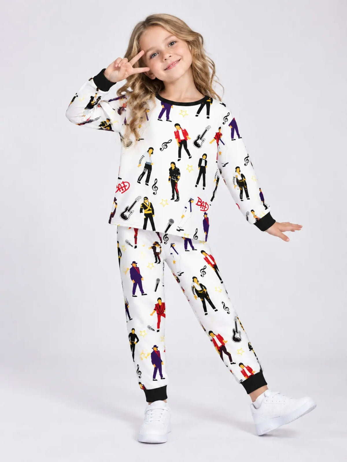 Kids' Ghost Print Long Sleeve Pajama Set Soft Sleepwear