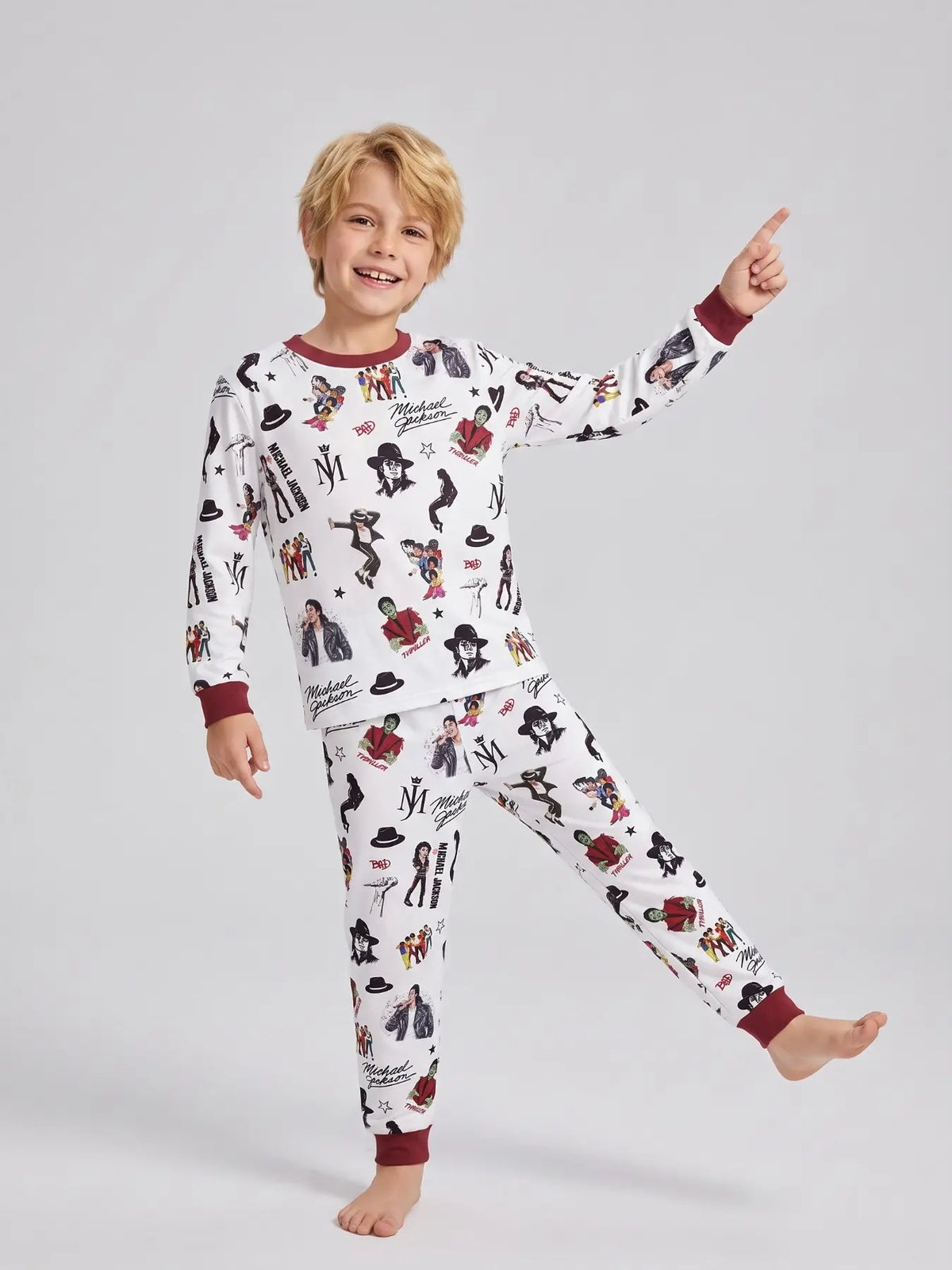 Kids' Ghost Print Long Sleeve Pajama Set Soft Sleepwear