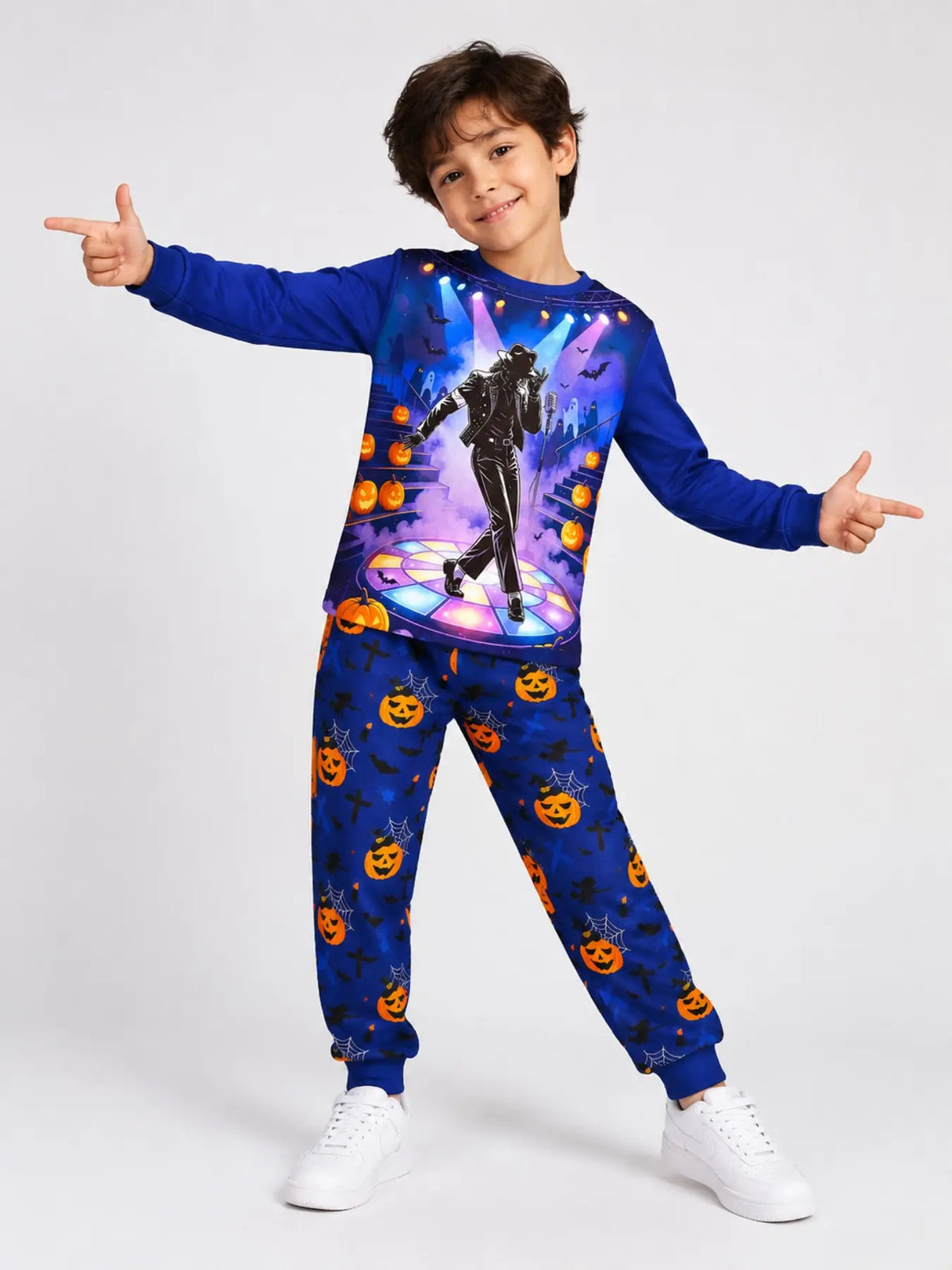 Kids' Ghost Print Long Sleeve Pajama Set Soft Sleepwear