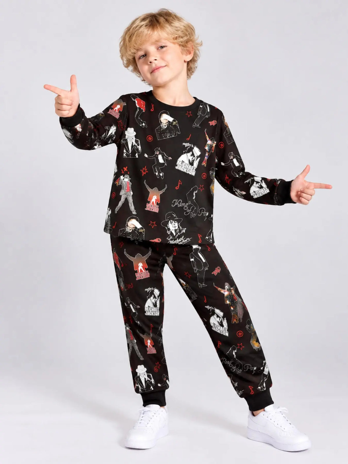 Kids' Ghost Print Long Sleeve Pajama Set Soft Sleepwear