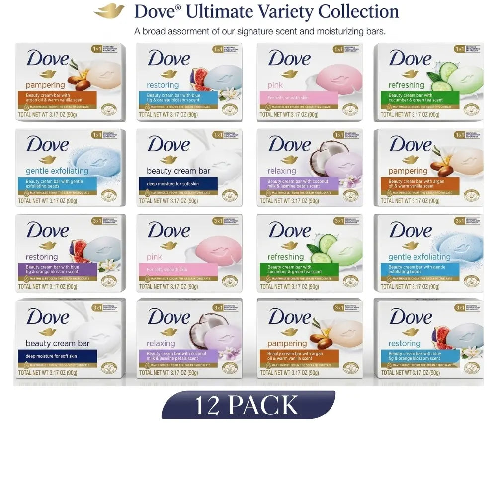 Dove Beauty Bar Moisturizing Cleanser Soap 90g 12-Pack