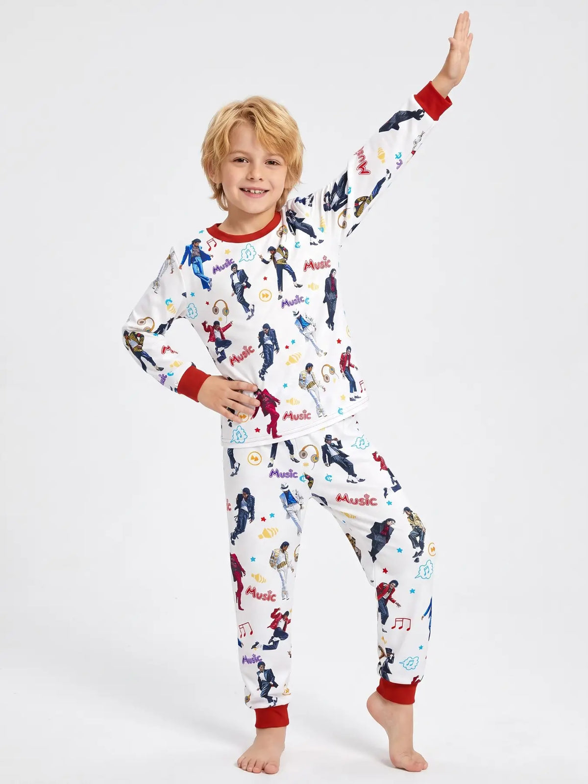 Kids' Ghost Print Long Sleeve Pajama Set Soft Sleepwear