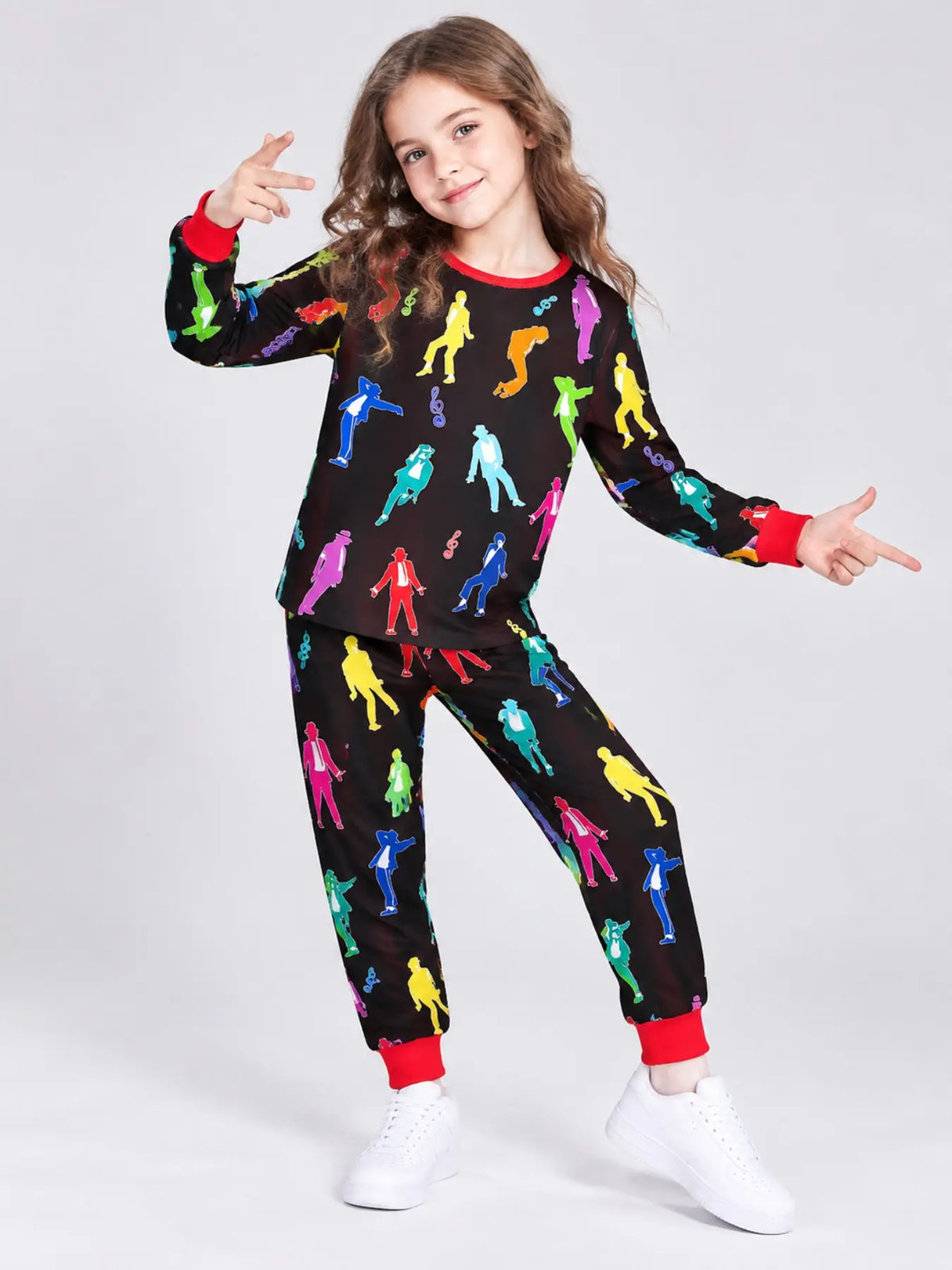 Kids' Ghost Print Long Sleeve Pajama Set Soft Sleepwear