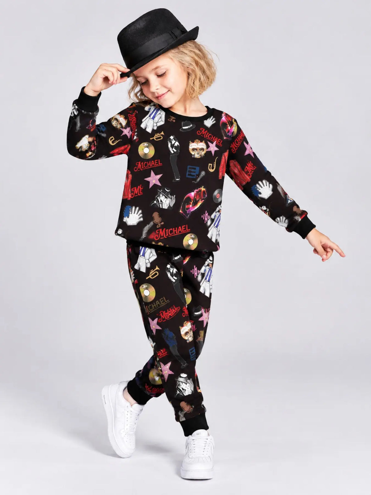 Kids' Ghost Print Long Sleeve Pajama Set Soft Sleepwear