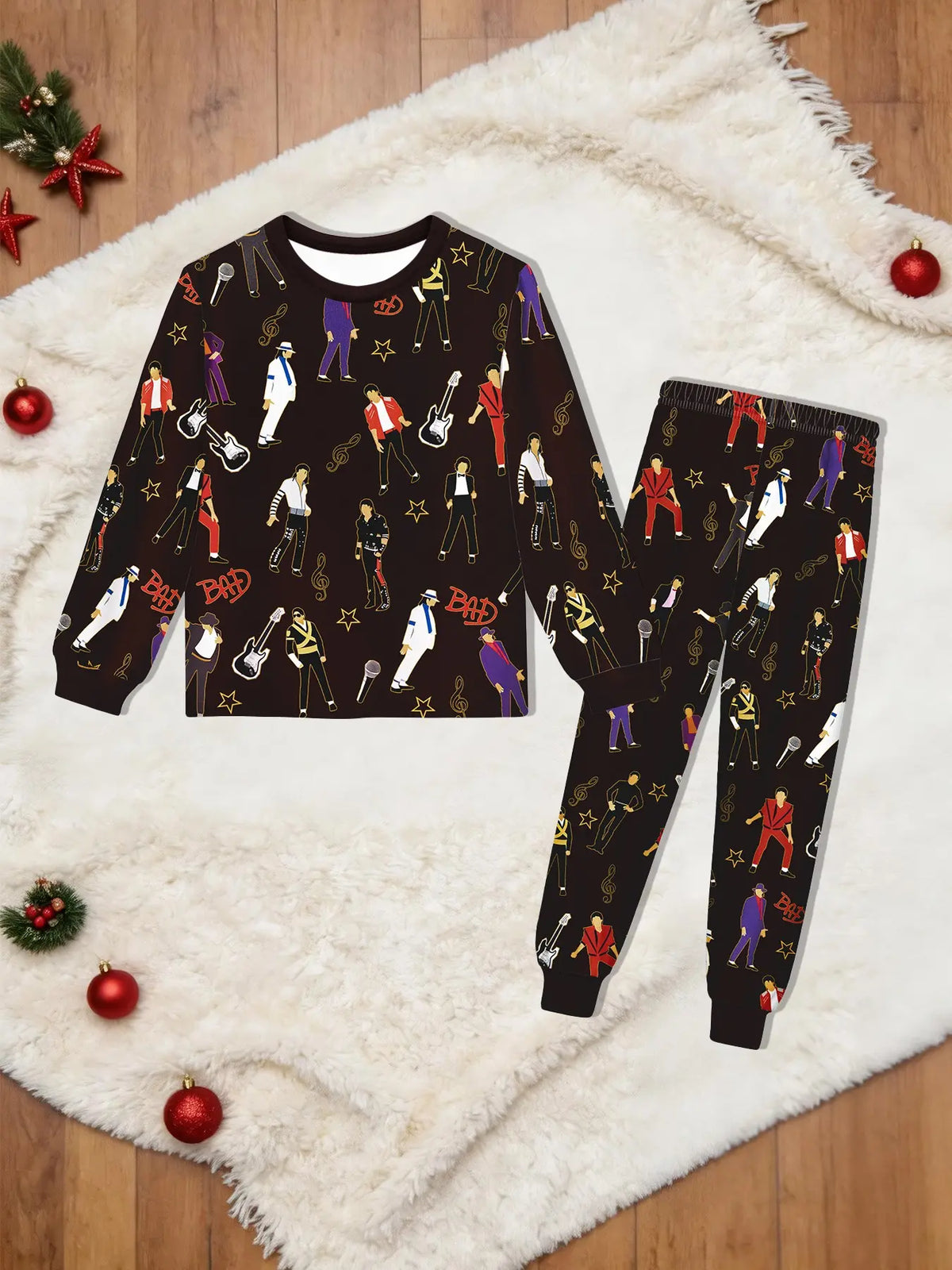 Kids' Ghost Print Long Sleeve Pajama Set Soft Sleepwear