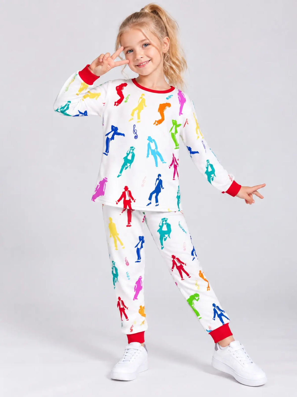 Kids' Ghost Print Long Sleeve Pajama Set Soft Sleepwear
